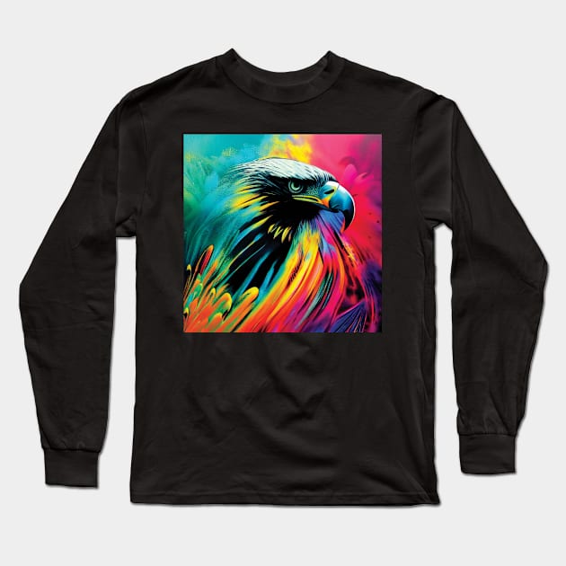 Bald Eagle in Striking Rainbow Colours Long Sleeve T-Shirt by Geminiartstudio